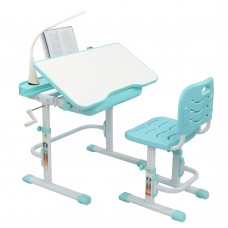 80CM Hand-cranked Lifting Children Learning Table And Chair With Reading Stand USB Interface Desk Lamp Blue-Green