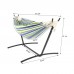 9ft Black Steel Pipe Hammock Frame with 200*150cm Polyester Cotton Hammock Green Strip Natural Rope Iron Hammock Set
