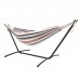 9ft Black Steel Pipe Hammock Frame with 200*150cm Polyester Cotton Hammock Coffee Strip Natural Rope Iron Hammock Set