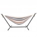 9ft Black Steel Pipe Hammock Frame with 200*150cm Polyester Cotton Hammock Coffee Strip Natural Rope Iron Hammock Set