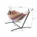 9ft Black Steel Pipe Hammock Frame with 200*150cm Polyester Cotton Hammock Small Color Strip Natural Rope Iron Hammock Set