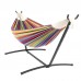 9ft Black Steel Pipe Hammock Frame with 200*150cm Polyester Cotton Hammock Small Color Strip Natural Rope Iron Hammock Set
