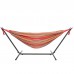 9ft Black Steel Pipe Hammock Frame with 200*150cm Polyester Cotton Hammock Red Strip Red Rope Iron Hammock Set