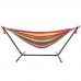 9ft Black Steel Pipe Hammock Frame with 200*150cm Polyester Cotton Hammock Four Red Strip Natural Rope Iron Hammock Set
