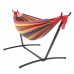 9ft Black Steel Pipe Hammock Frame with 200*150cm Polyester Cotton Hammock Four Red Strip Natural Rope Iron Hammock Set
